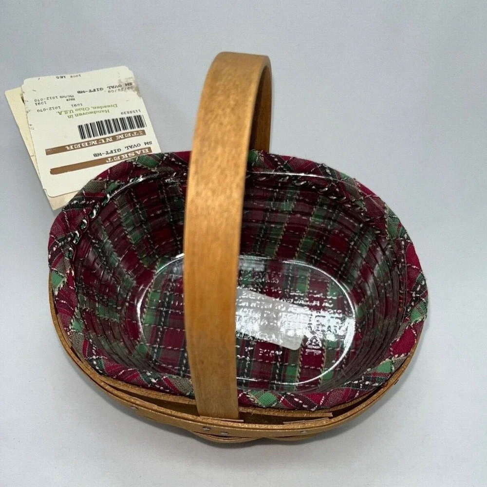 Longaberger Small Oval Gift Basket Plaid Liner Protector Warm Brown 2009